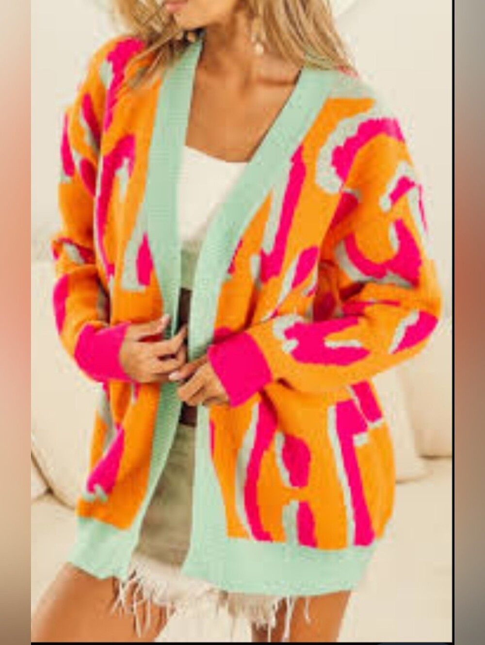 Bibi Open Cardigan - Neon Leopard Contrast - Size S